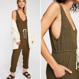 Free People Army Green Sunday Snuggles Jumpsuit